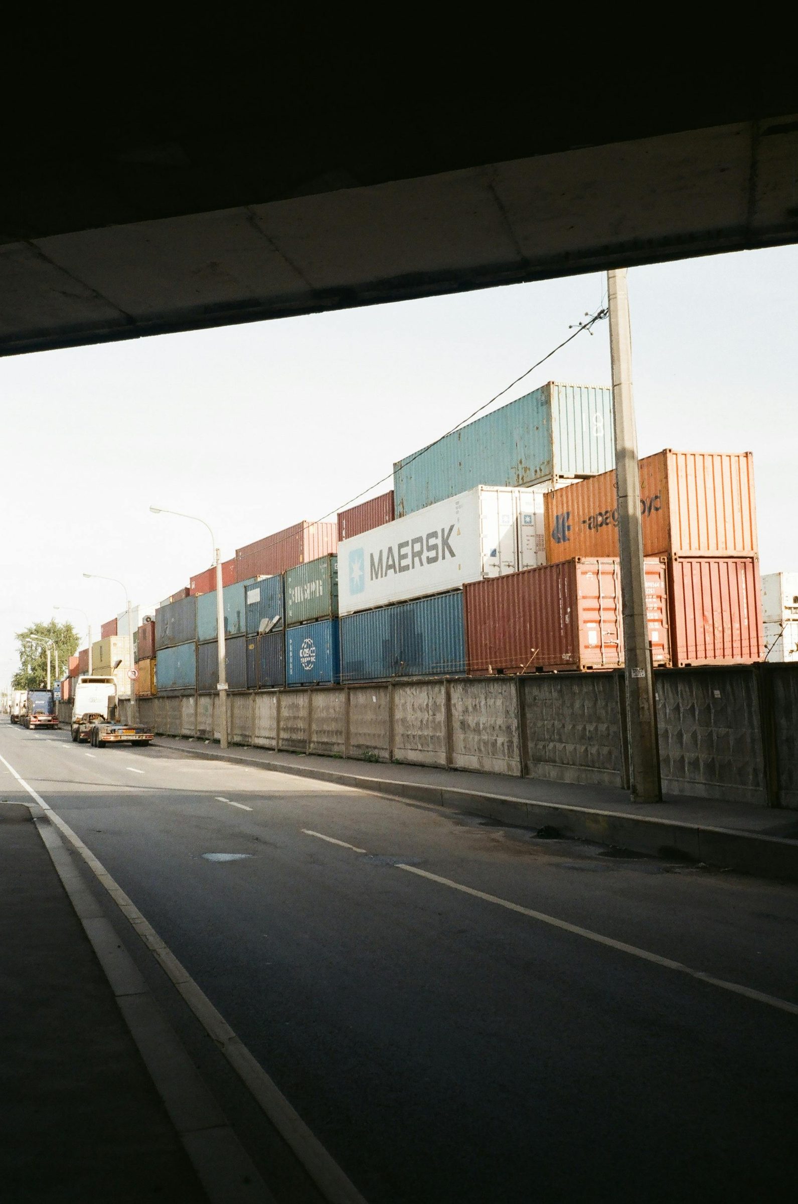 Shipping containers stacked at a port terminal